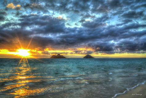 Oahu Hi Lanikai Beach Rising Sun Mokulua Islands Seascape Art