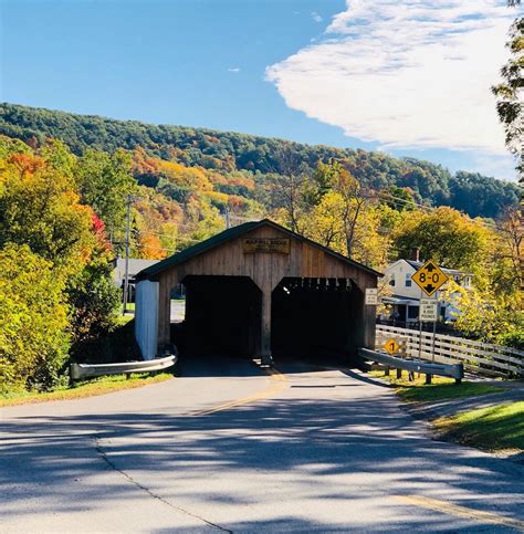 Pulp Mill Covered Bridge In Middlebury Vermont Spanning Otter Creek