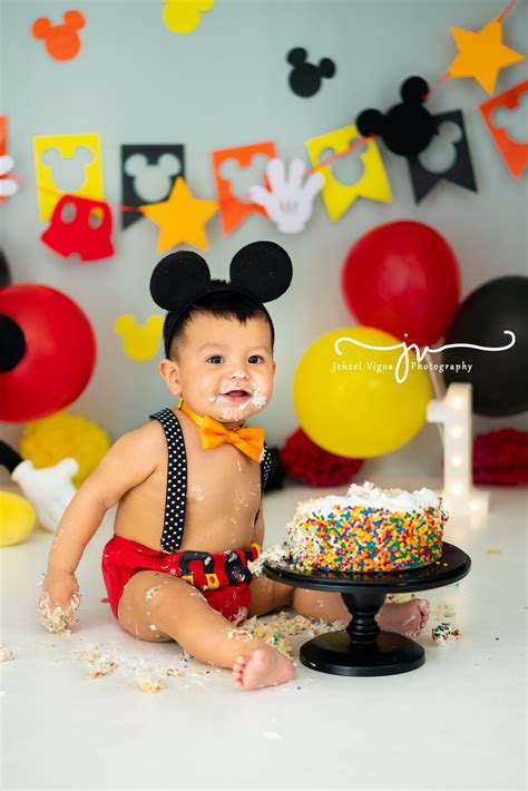 Disney Mickey Mouse First Birthday Smash Cake Photoshoot With Adorable