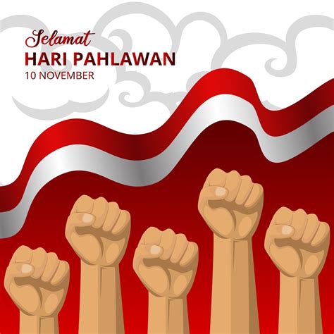 Hari Pahlawan Or Indonesia Heroes Day Background With Waving Flag And