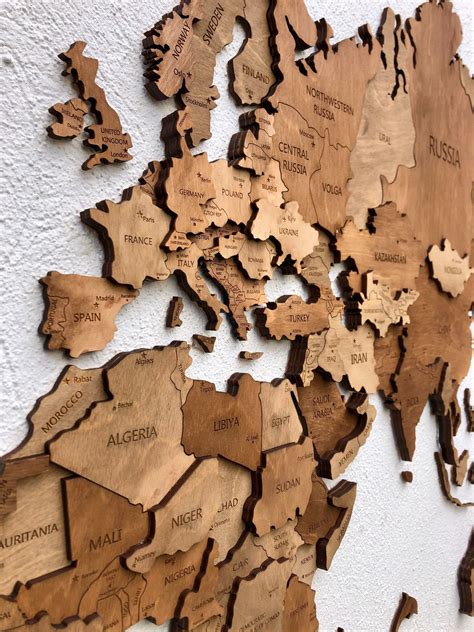 Christmas T Walnut Wood Map Wooden Wall Map 3 D Wood Wall Etsy In