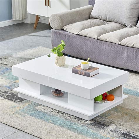 Gold/marble medium round marble coffee table set our round coffee table pairs natural white our round coffee table pairs natural white marble with gold legs for a glamorous look. Cheap White Gloss Coffee Table - Ofcasa 2 Drawer High ...