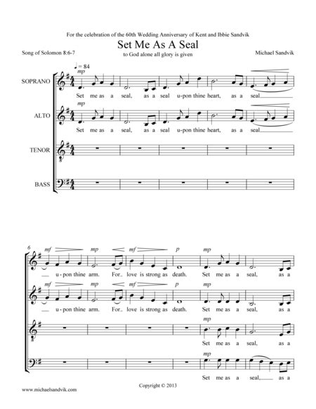 Set Me As A Seal Sheet Music Michael Sandvik Satb Choir