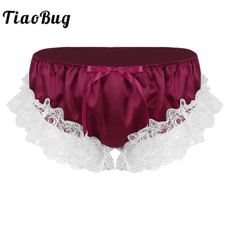 Buy Tiaobug New Men Shiny Soft Ruffle Floral Lace Satin Sissy Panties Lingerie