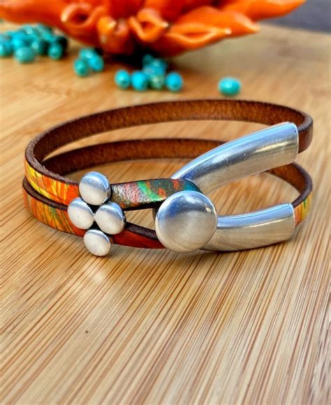 Leather And Silver Boho Hippie Bracelet Womens Southwest Etsy