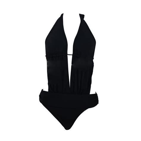 New Dig Waist Black Backless Sexy Triangle One Pieces Slimming Beach Swimwear Big For Breasts