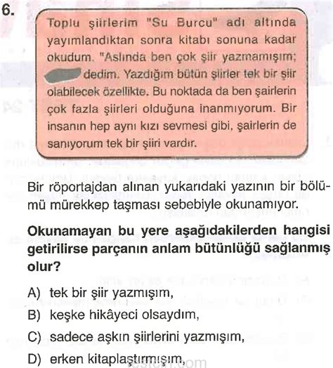 8. Sınıf Türkçe Parçanın Yapısı Testi Çöz