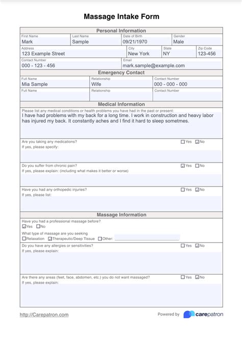 Massage Intake Form And Template Free Pdf Download