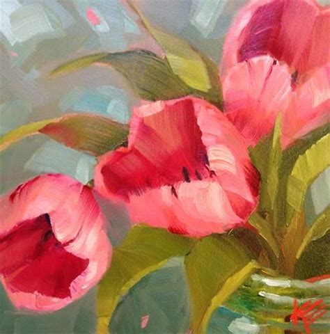 DPW Original Fine Art Auction Pink On Teal Krista Eaton Flower