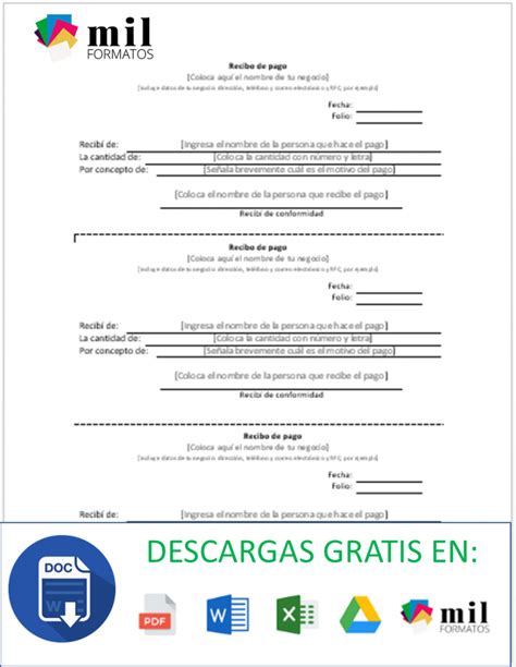 Recibo De Pago Ejemplos Y Formatos Excel Word Y Pdfs Descarga Gratis