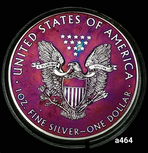 Rainbow Toned Silver American Eagle Coin 1 Troy Ounce Fine Silver High