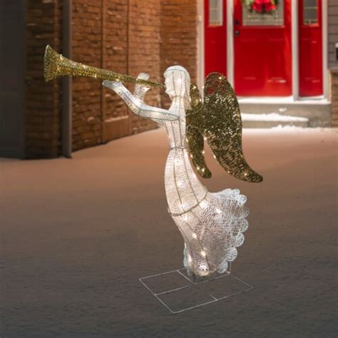 Northlight 48 Led Lighted Gold And Silver Trumpeting Angel Outdoor