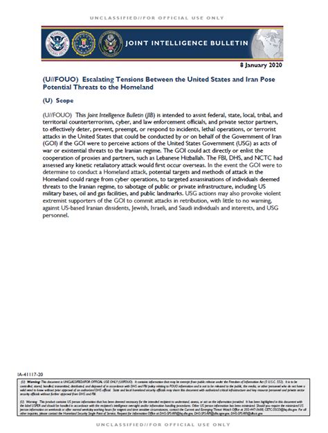 Ufouo Dhs Fbi Nctc Bulletin Escalating Tensions Between The United