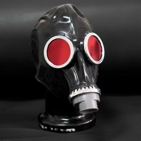 Quality Latex Rubber Full Head Conquer Black Gas Mask Fetish Hood