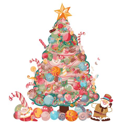 축제 클립 아트 크리스마스 달콤하고 재미있는 나무 만화 벡터 축제 클립 아트 만화 Png 일러스트 및 벡터 에 대한 무료