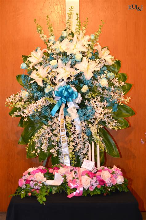 Funeral flowers serve as a final tribute to the life of the deceased and bring comfort to the mourning. Tiffany Blue Funeral Standing Spray Kui & I Florist, LLC ...
