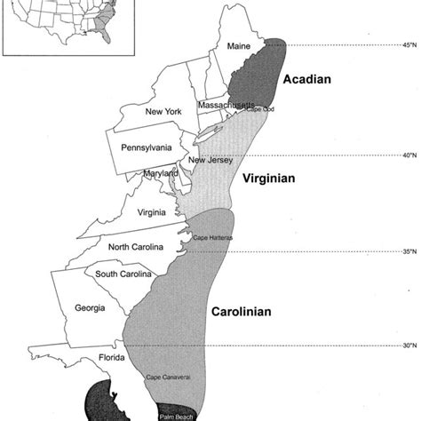 Map Of The Atlantic Coast Of The United States Showing Latitudinal