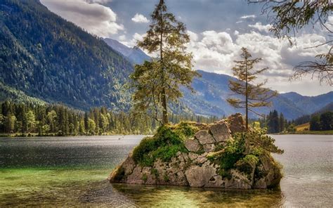 Télécharger Fonds Décran Lac De Montagne île Les Arbres Alpes