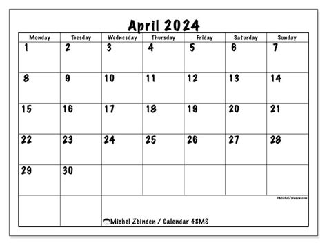 Calendar April 2024 48 Michel Zbinden En