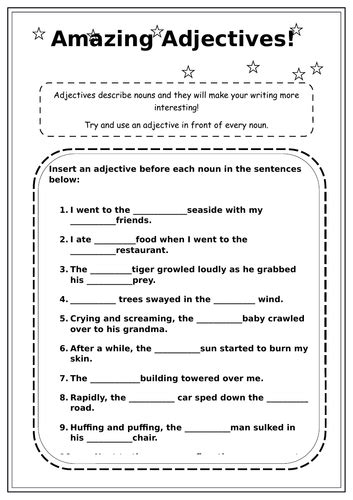 Adjectives Worksheet Ks2 Teaching Resources