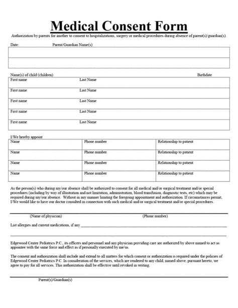 Printable Medical Consent Form Template Printable Consent Form