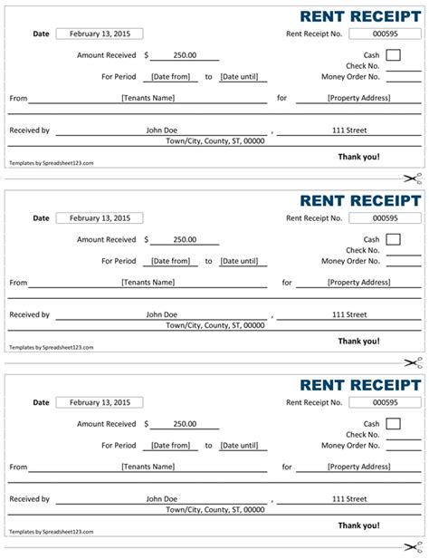 Rent Receipt Free Rent Receipt Template For Excel