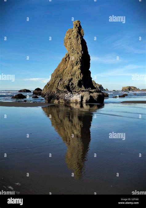 A Rock Formation Reflected In The Water On Face Rock Beach In Bandon
