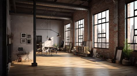 3d Model Of An Industrial Loft With Windows Background 3d Render
