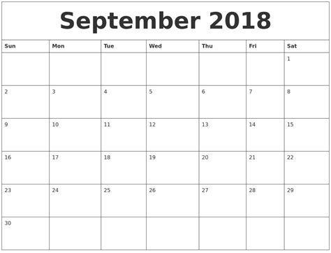 September 2018 Calendar Word Printable Week Calendar
