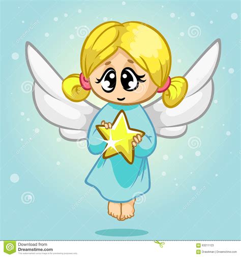 Vector Illustration Cute Christmas Flying Angel Character Greeting