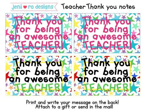 Teacherstaff Appreciation Thank You Notes Freebie • Jeni Ro Designs
