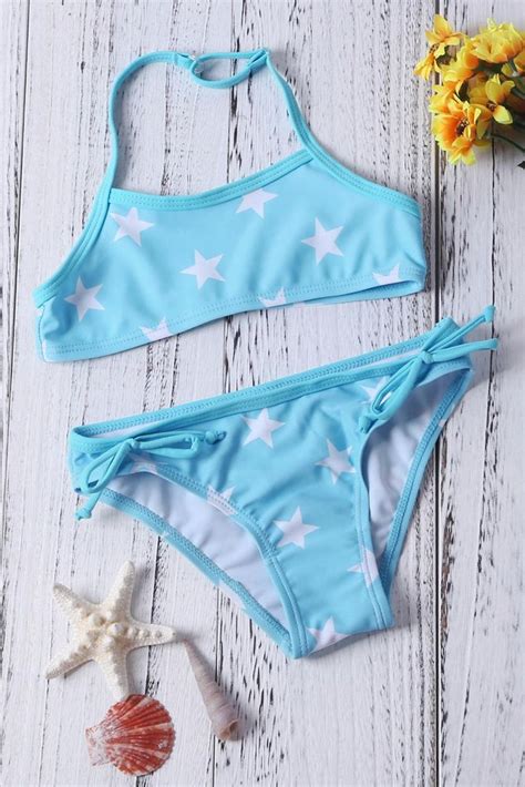 Blue Print Little Stars Halter Neck Girls Bikini In 2020 Blue Bikini