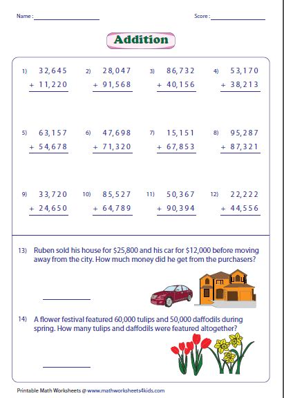 Adding And Subtracting Large Numbers Word Problems Worksheet
