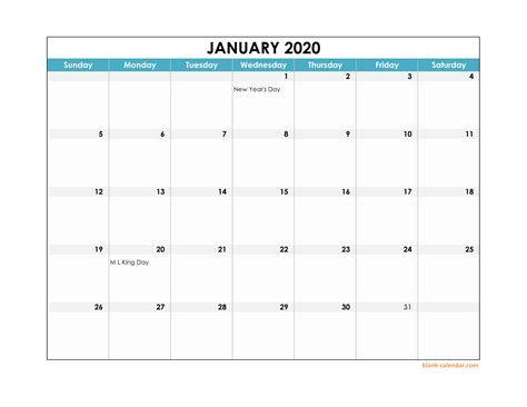 Downloadable Calendar Template 2020 Excel