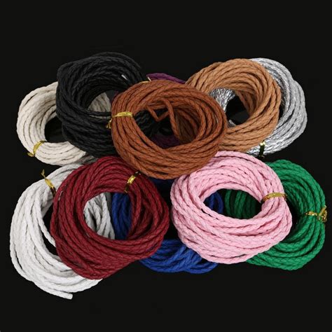 4mm 5m Multicolors Round Braided Pu Leather Faux Leather Cord For Diy