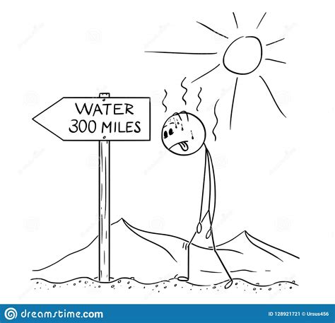 Cartoon Of Man Walking Thirsty Through Desert And Found Sign Water 300