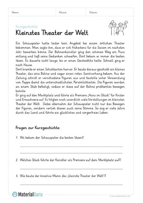 Kostenlose übungen & aufgaben mit lösungen für das fach deutsch klasse 3 & 4 in der grundschule arbeitsblätter übungsblätter unbegrenzt herunterladen. Ein kostenloses Arbeitsblatt zum Thema Kurzgeschichten ...