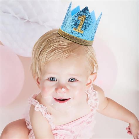 Boys Girls Blue First Birthday Hat Priness Crown Number 1st 2 3 Year