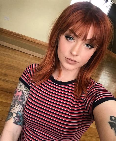 Image May Contain Person Stripes Closeup And Indoor Red Hair With Bangs Short Red Hair