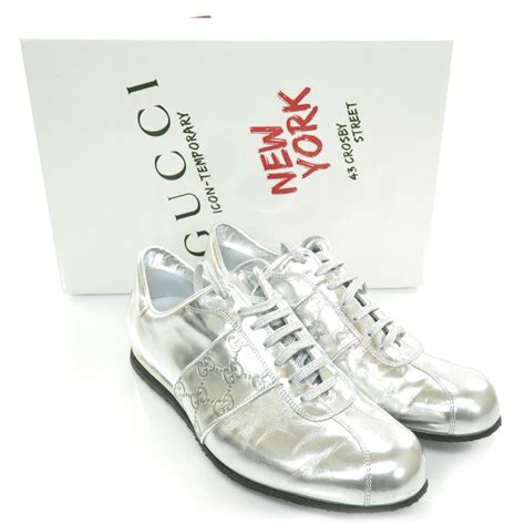 Gucci Mens Guccissima Sneakers 9 Metallic Silver 22161