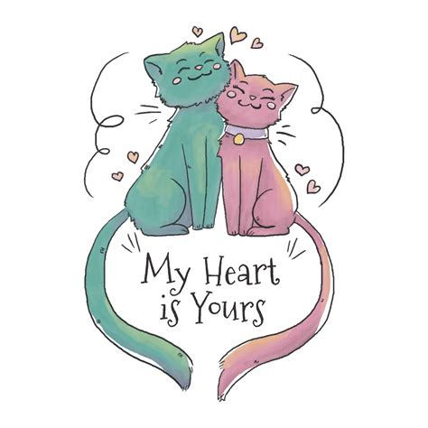 Cute Cat Couple Falling In Love With Heart Floating 174605 Vector Art