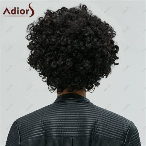 2018 short adiors shaggy full bang afro curly synthetic hair wig black in synthetic wigs online