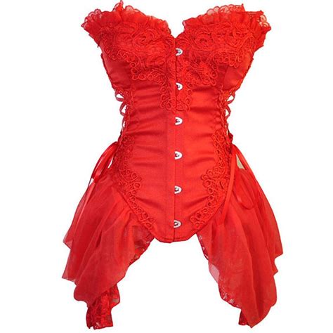 S Xxl Red Satin With Tulle Skirted Strapless Wedding Gothic Dresses Corset Elegant Sexy Corsets