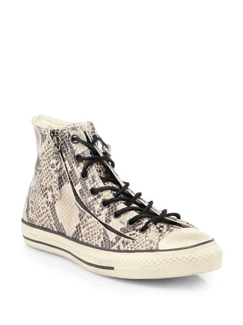Download Converse Snake-embossed Leather Hightop Sneakers in Beige ...