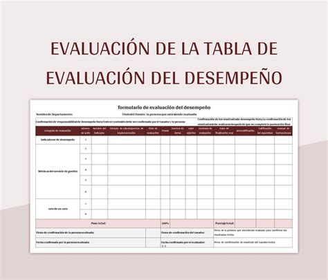 Plantilla De Excel Evaluación De La Tabla De Evaluación Del Desempeño Y