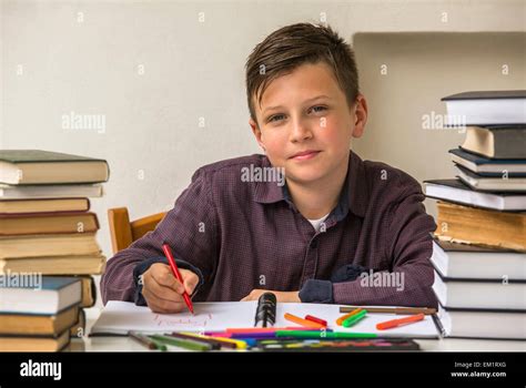 Elementary School Student Doing Homework Stock Photo Alamy