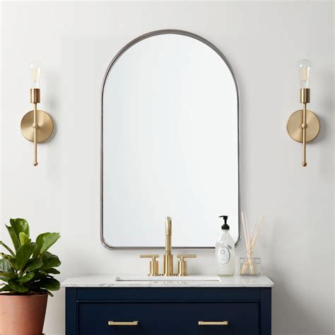 Modern Brushed Nickel Arched Mirror Stainless Steel Silver Metal Framed