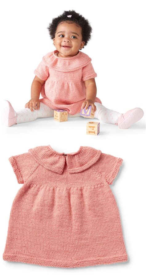 Free Knit Pattern For A Baby Ruffle Dress 6 To 24 Months Knitting Bee