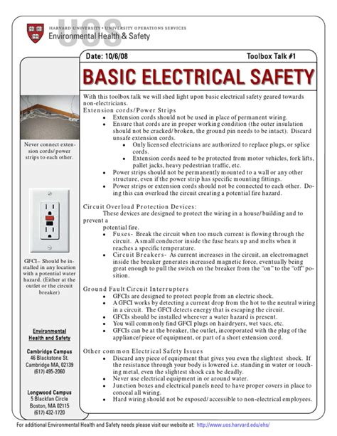Toolbox Talk Electrical Pdf Electrical Wiring Power Physics
