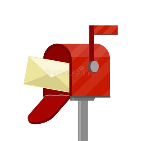 Red Mailbox With Yellow Letter In Envelope Mail And Message Cartoon